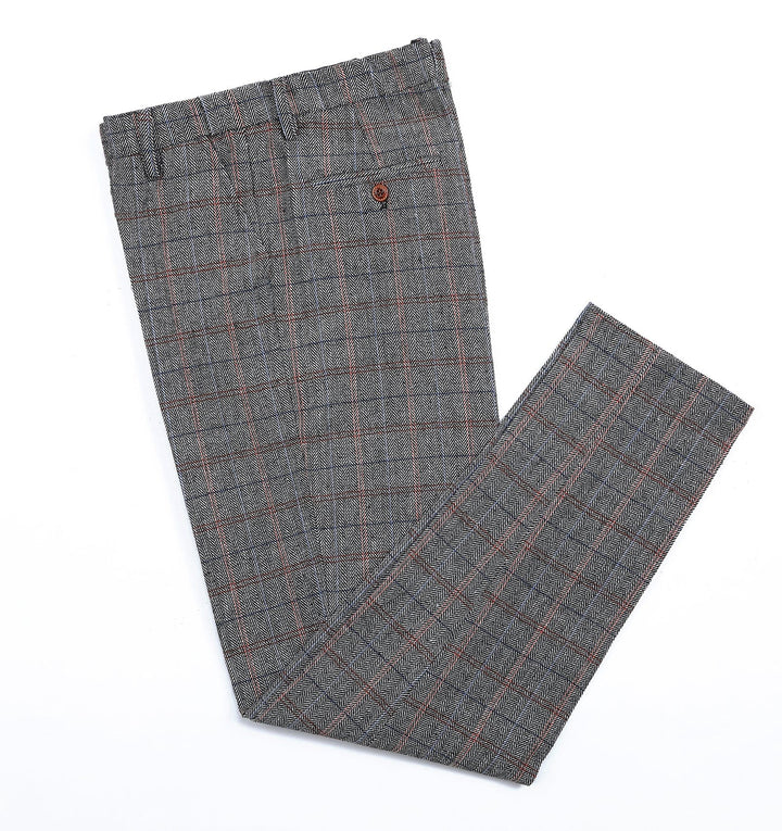 Men's Casual Suit Pant Grey Plaid Pleat-Front Trousers menseventwear