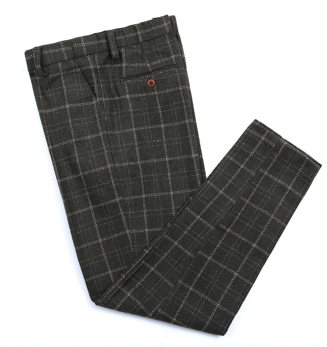 Men's Casual Suit Pants Black Plaid Pleat-Front Trousers menseventwear