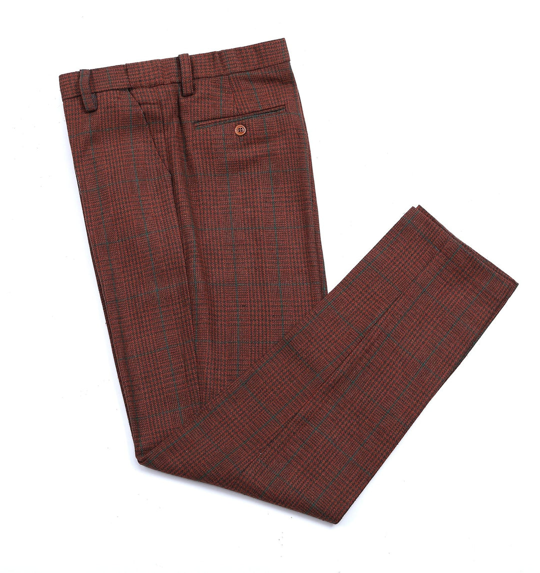 Men's Casual Suit Pants Burgundy Plaid Pleat-Front Trousers menseventwear