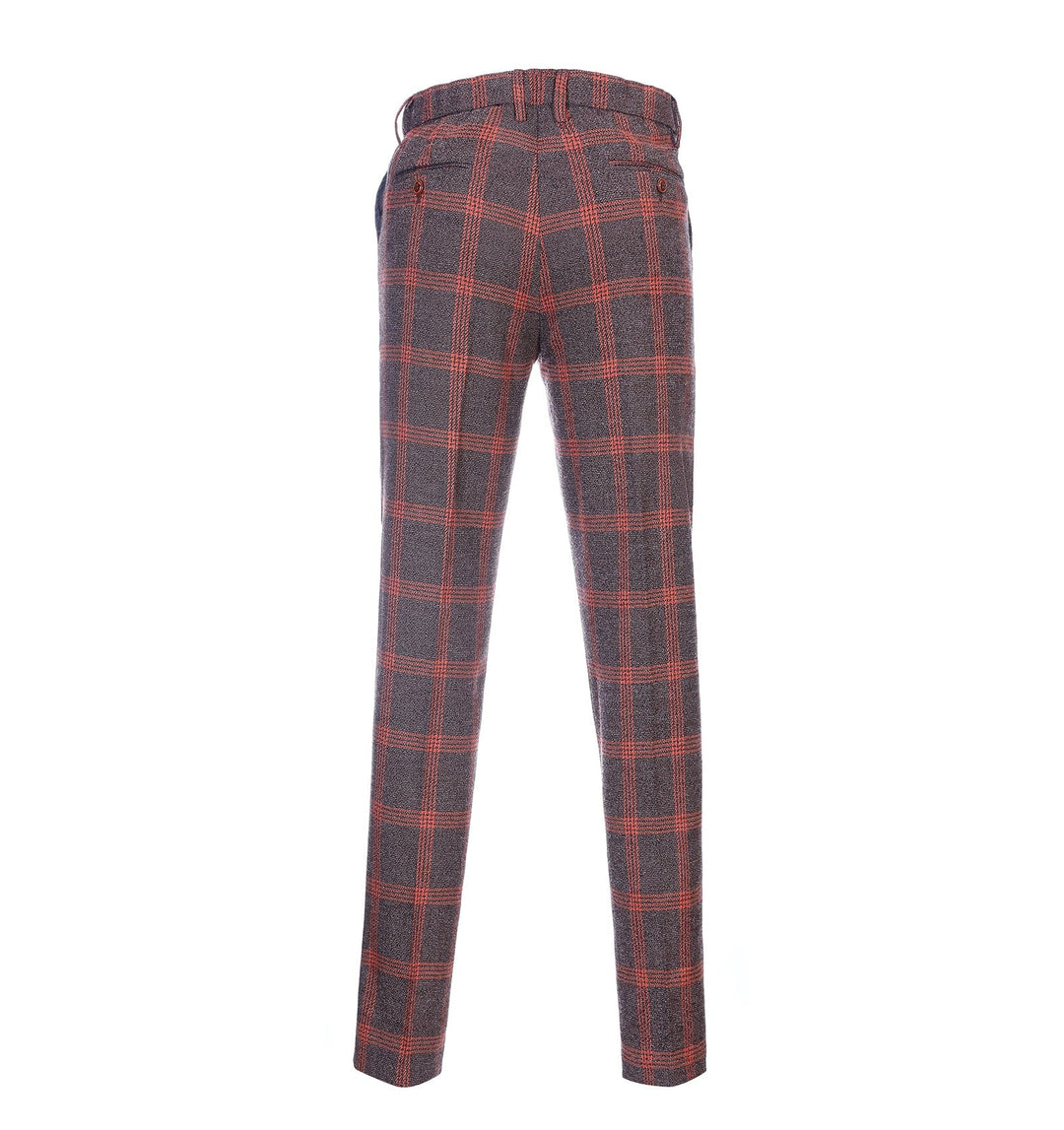 Men's Casual Suit Pants Burgundy Plaid Pleat-Front Trousers menseventwear