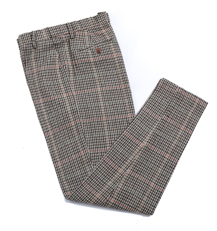 Men's Casual Suit Pants Khaki Plaid Pleat-Front Trousers menseventwear