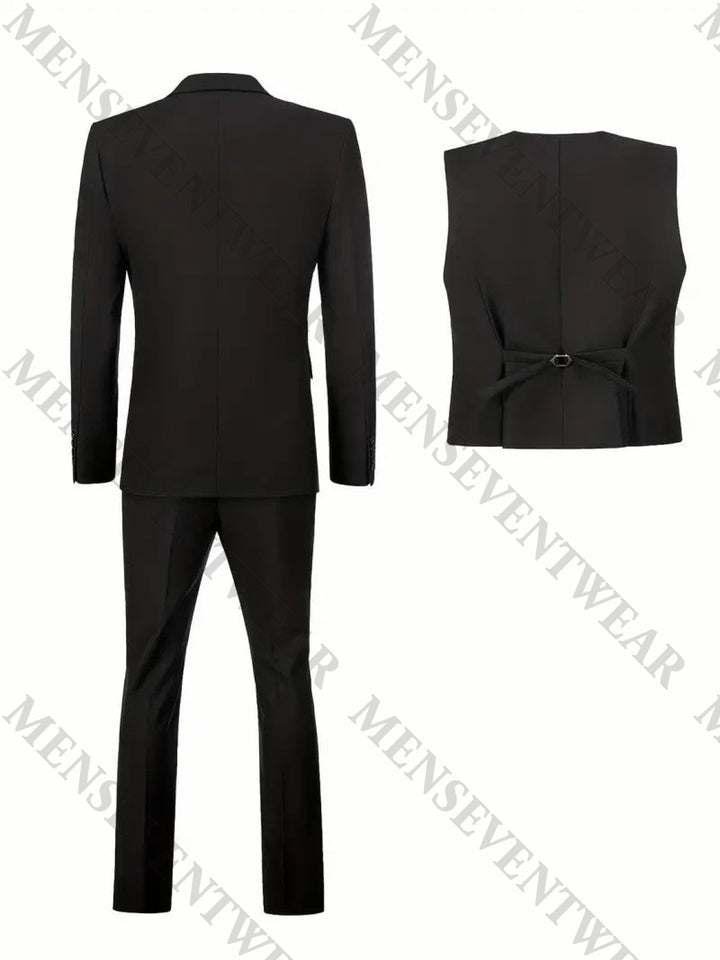 Men's Formal 3 Pieces Slim Fit Flat Peak Lapel Tuxedos (Blazer+vest+Pants) mens event wear