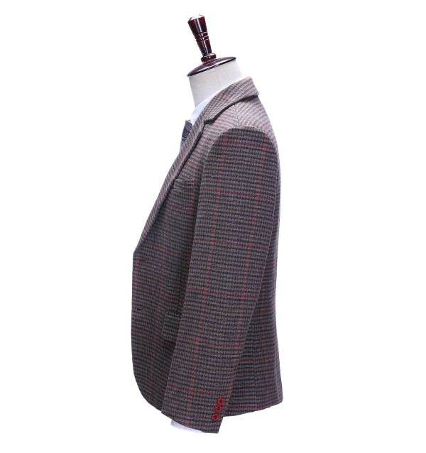 Men's Formal Coffee Plaid Notch Lapel Blazer Business Tweed Jacket mens event wear