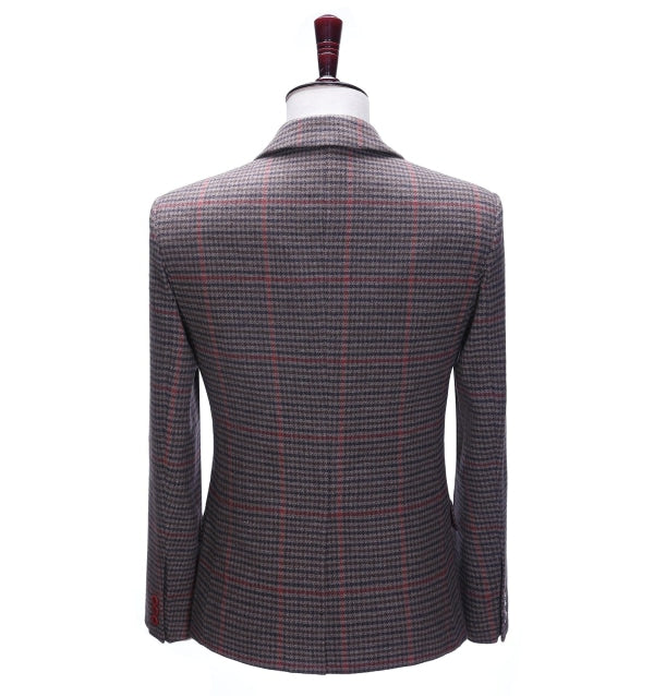 Men's Formal Coffee Plaid Notch Lapel Blazer Business Tweed Jacket mens event wear