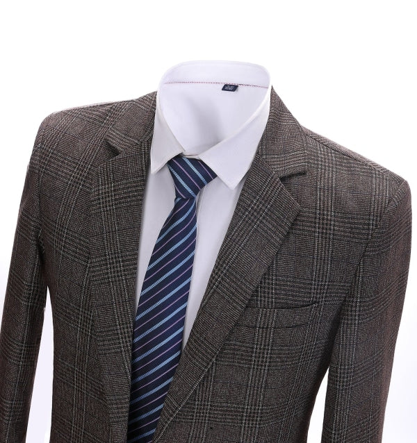 Men's Formal Coffee Plaid Notch Lapel Blazer mens event wear