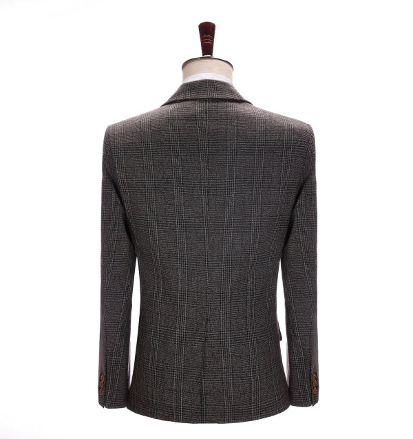 Men's Formal Coffee Plaid Notch Lapel Blazer mens event wear