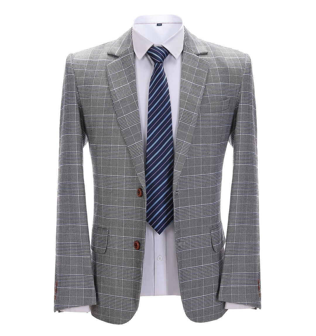 Men's Formal Grey Plaid Notch Lapel Blazer Business Jacket mens event wear