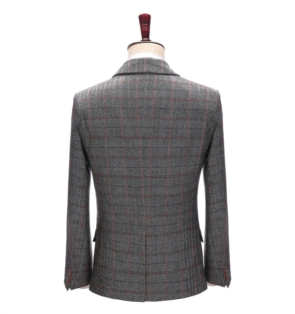 Men's Formal Grey Plaid Notch Lapel Blazer Business Tweed Jacket mens event wear