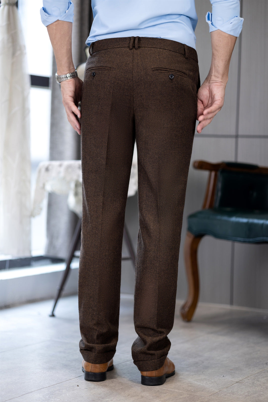 Men's Retro Suit Pants Herringbone Tweed Trousers mens event wear