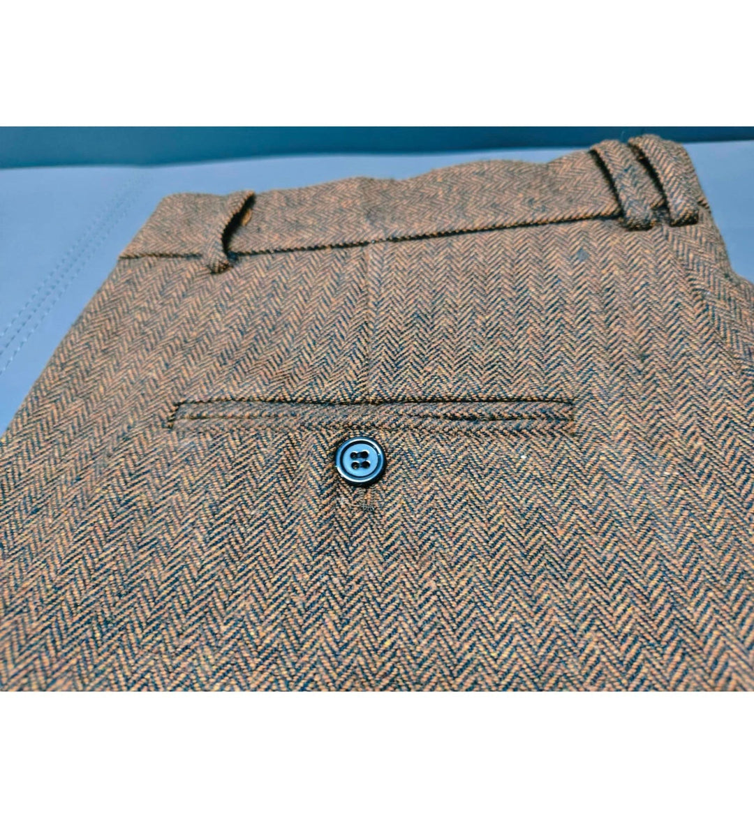 Men's Retro Suit Pants Herringbone Tweed Trousers menseventwear