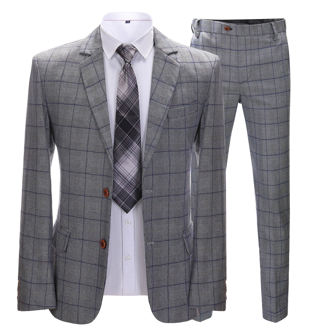 Mens Suit Business 2 Pieces Formal Grey Plaid Notch Lapel Tuxedos for Wedding (Blazer+Pants) mens event wear