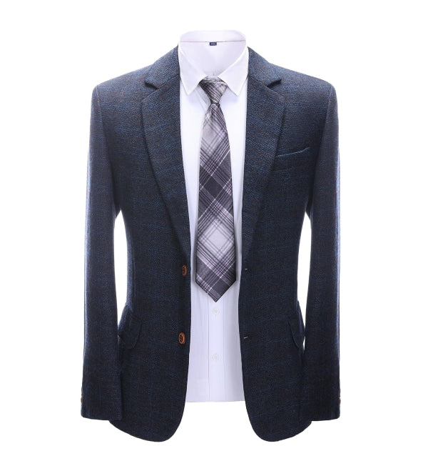 Mens Suit Business 2 Pieces Formal Navy Plaid Notch Lapel Tuxedos (Blazer+Pants) mens event wear