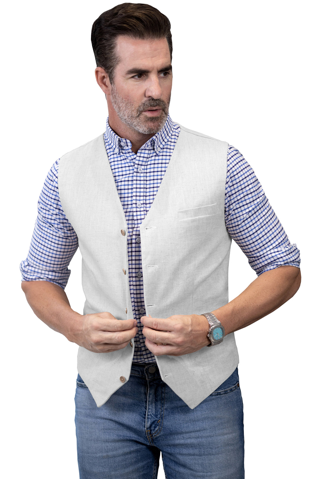 Mens Suit Flat Linen V Neck Waistcoat For Wedding mens event wear