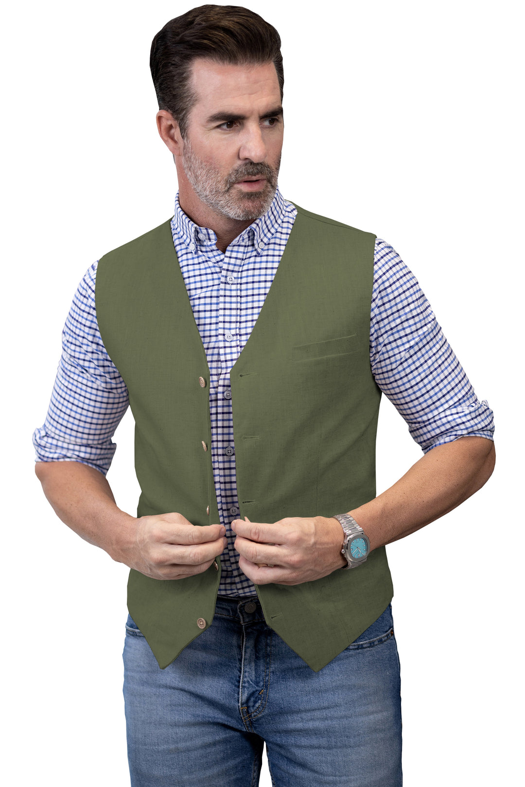 Mens Suit Flat Linen V Neck Waistcoat For Wedding (Vest + Pants) mens event wear