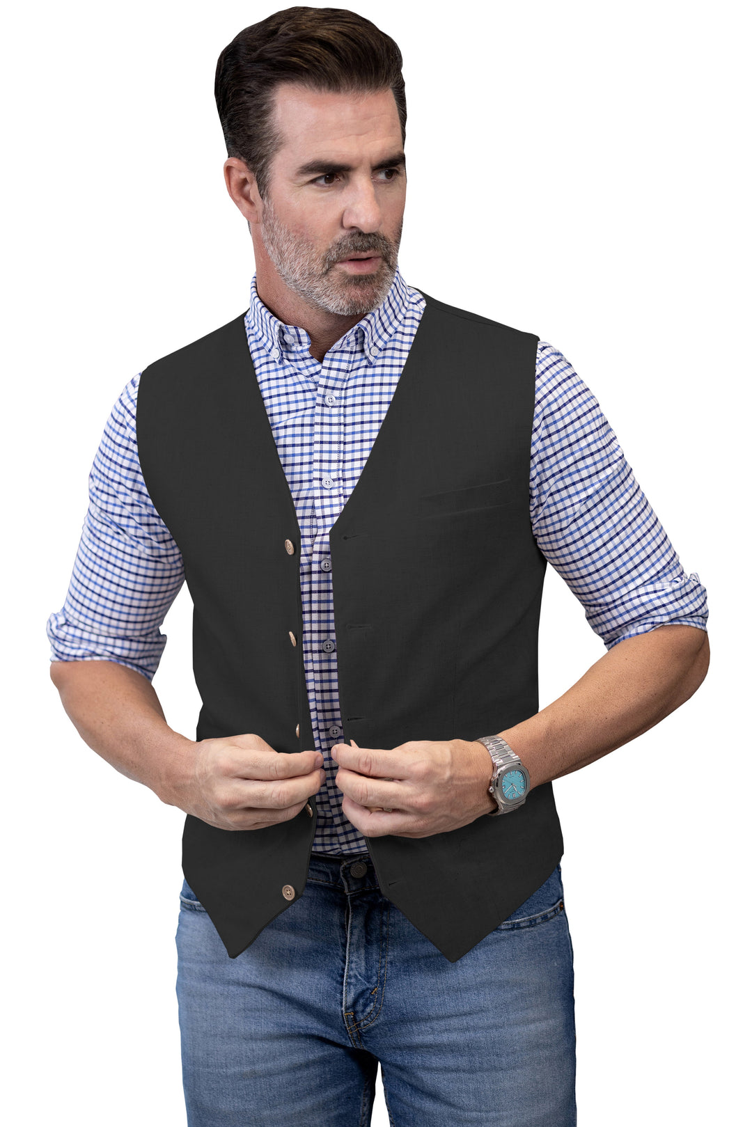 Mens Suit Flat Linen V Neck Waistcoat For Wedding (Vest + Pants) mens event wear