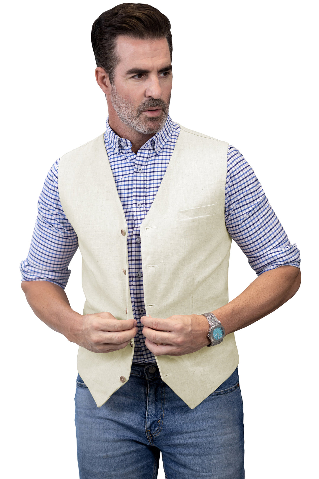 Mens Suit Flat Linen V Neck Waistcoat For Wedding (Vest + Pants) mens event wear