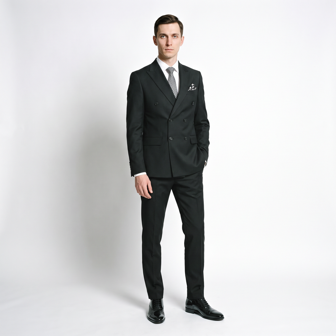 Menseventwear 2 pieces Men's Suit Slim Fit Flat Double Breasted Peak Lapel Tuxedos(Blazer+Pants) Mens Event Wear