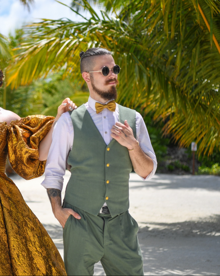 Menseventwear 2 Pieces Mens Suit Flat V Neck Vest Suit For Wedding (Vest + Pants) mens event wear