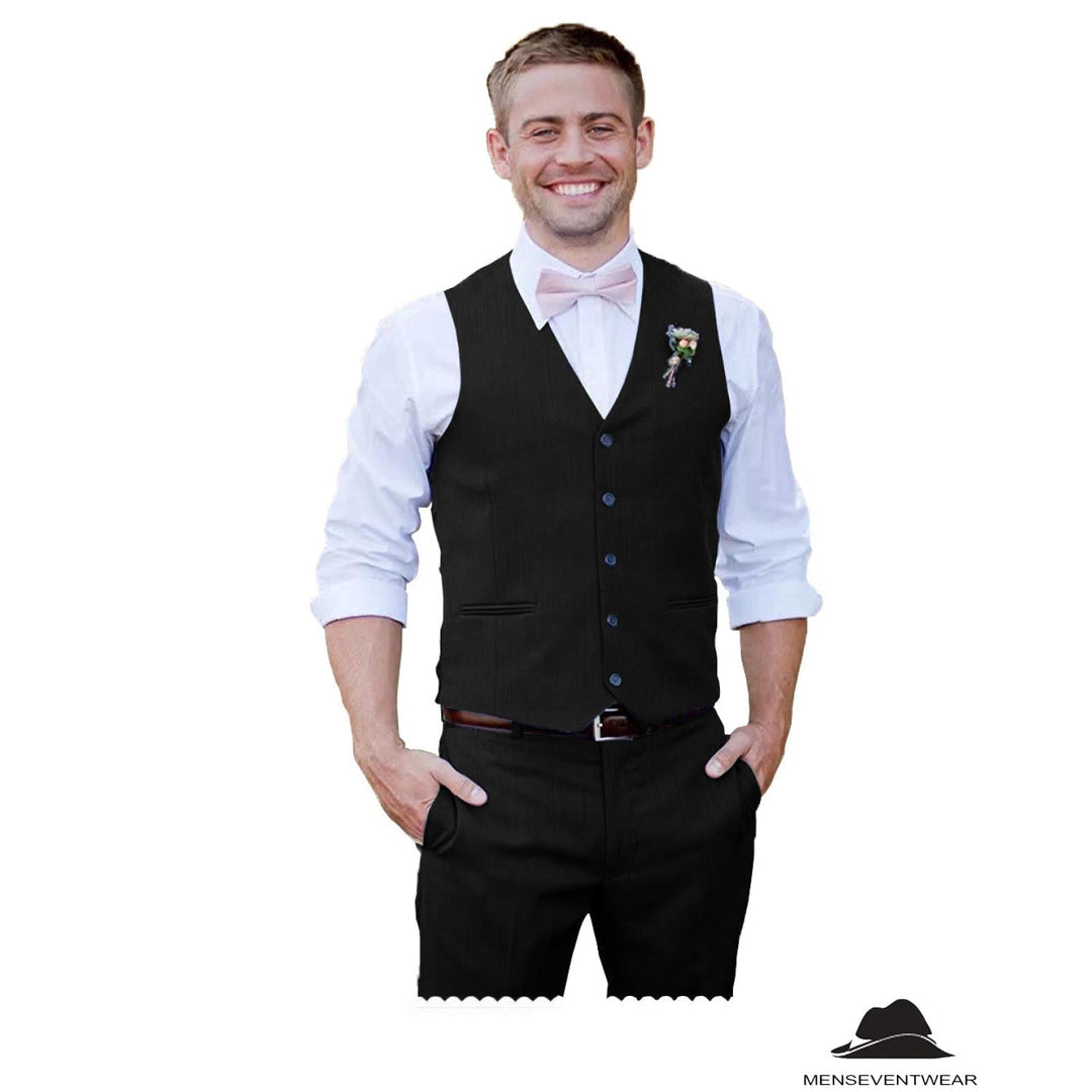 Menseventwear 2 Pieces Mens Suit Flat V Neck Vest Suit For Wedding (Vest + Pants) mens event wear