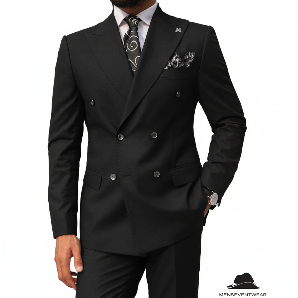 Menseventwear 2 pieces Mens Suit Slim Fit Flat Double Breasted Peak Lapel Tuxedos(Blazer+Pants) mens event wear