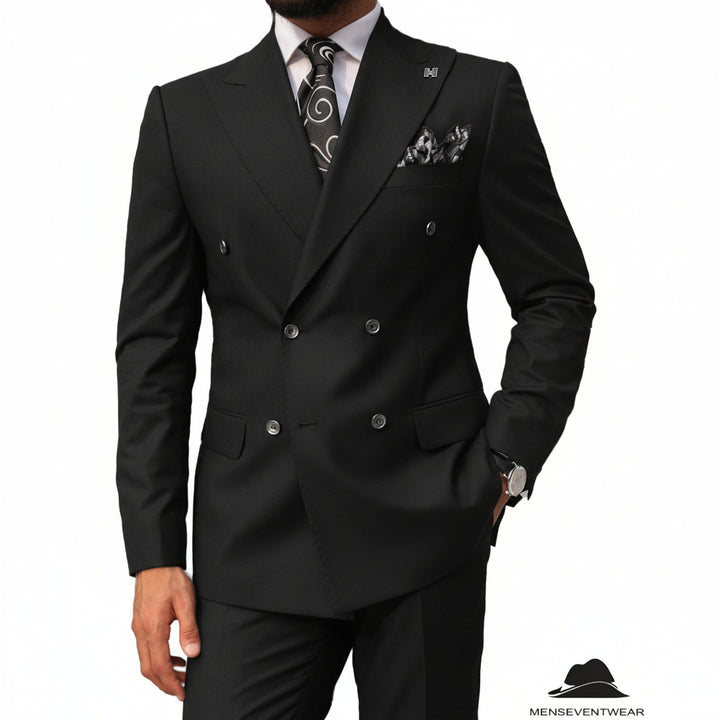 Menseventwear 2 pieces Mens Suit Slim Fit Flat Double Breasted Peak Lapel Tuxedos(Blazer+Pants) mens event wear