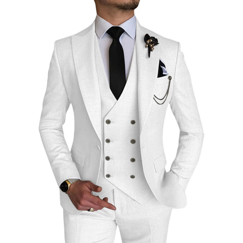 Menseventwear 3 Piece Mens Suit Slim Fit Solid Peak Lapel Suit (Blazer + Vest + Pants) Mens Event Wear