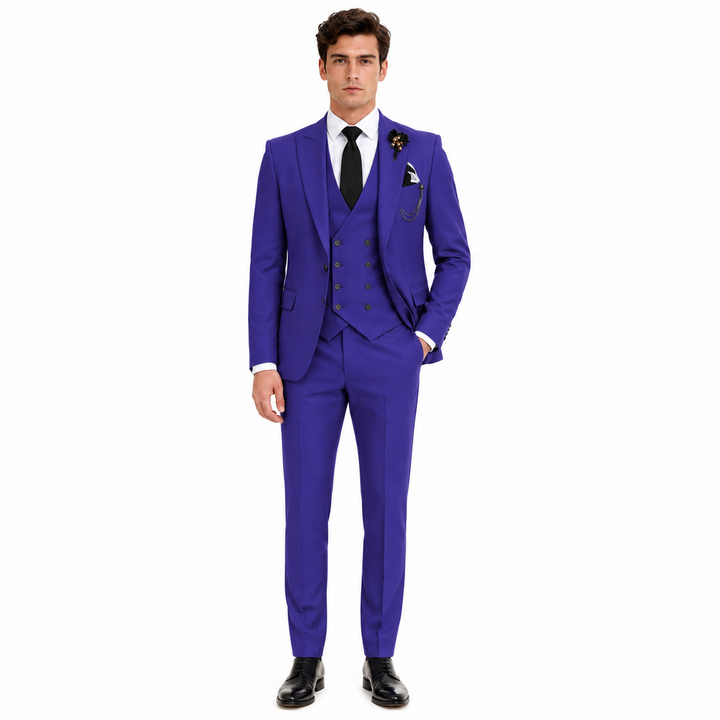 Menseventwear 3 Piece Mens Suit Slim Fit Solid Peak Lapel Suit (Blazer + Vest + Pants) Mens Event Wear