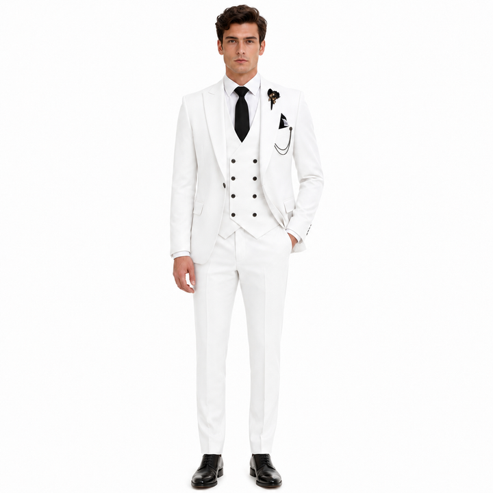 Menseventwear 3 Piece Mens Suit Slim Fit Solid Peak Lapel Suit (Blazer + Vest + Pants) Mens Event Wear