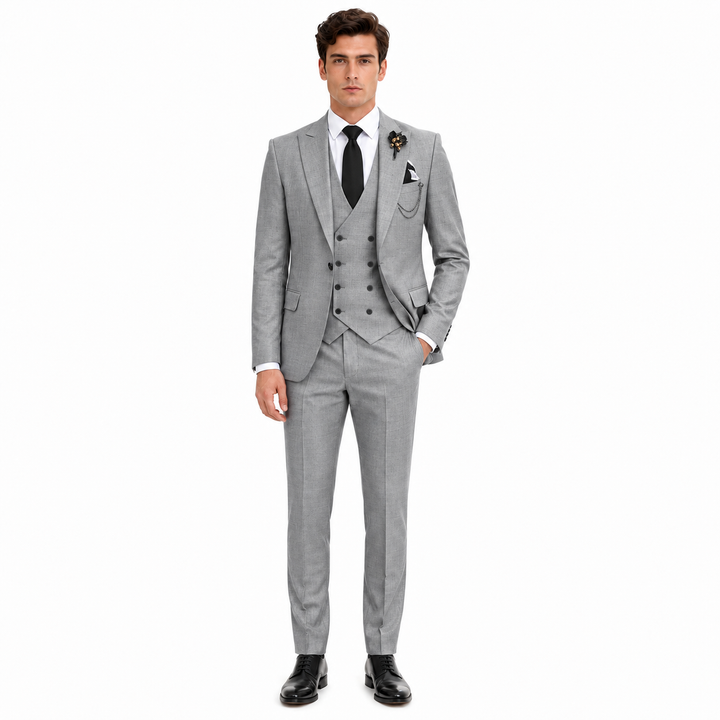 Menseventwear 3 Piece Mens Suit Slim Fit Solid Peak Lapel Suit (Blazer + Vest + Pants) Mens Event Wear