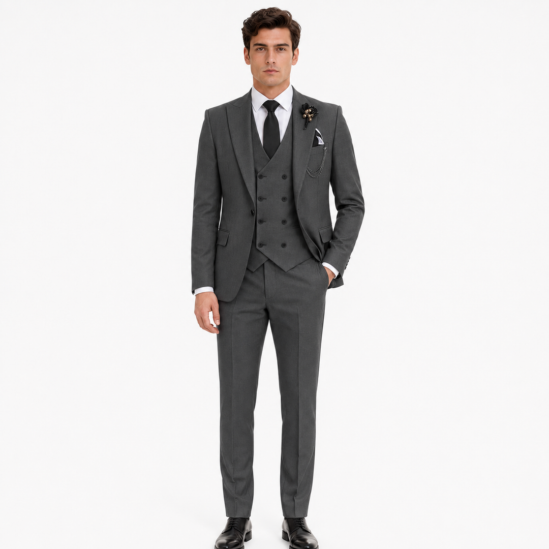 Menseventwear 3 Piece Mens Suit Slim Fit Solid Peak Lapel Suit (Blazer + Vest + Pants) Mens Event Wear