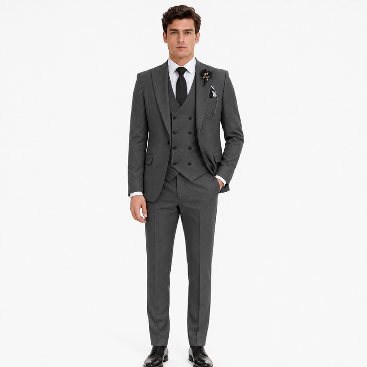 Menseventwear 3 Piece Mens Suit Slim Fit Solid Peak Lapel Suit (Blazer + Vest + Pants) Mens Event Wear