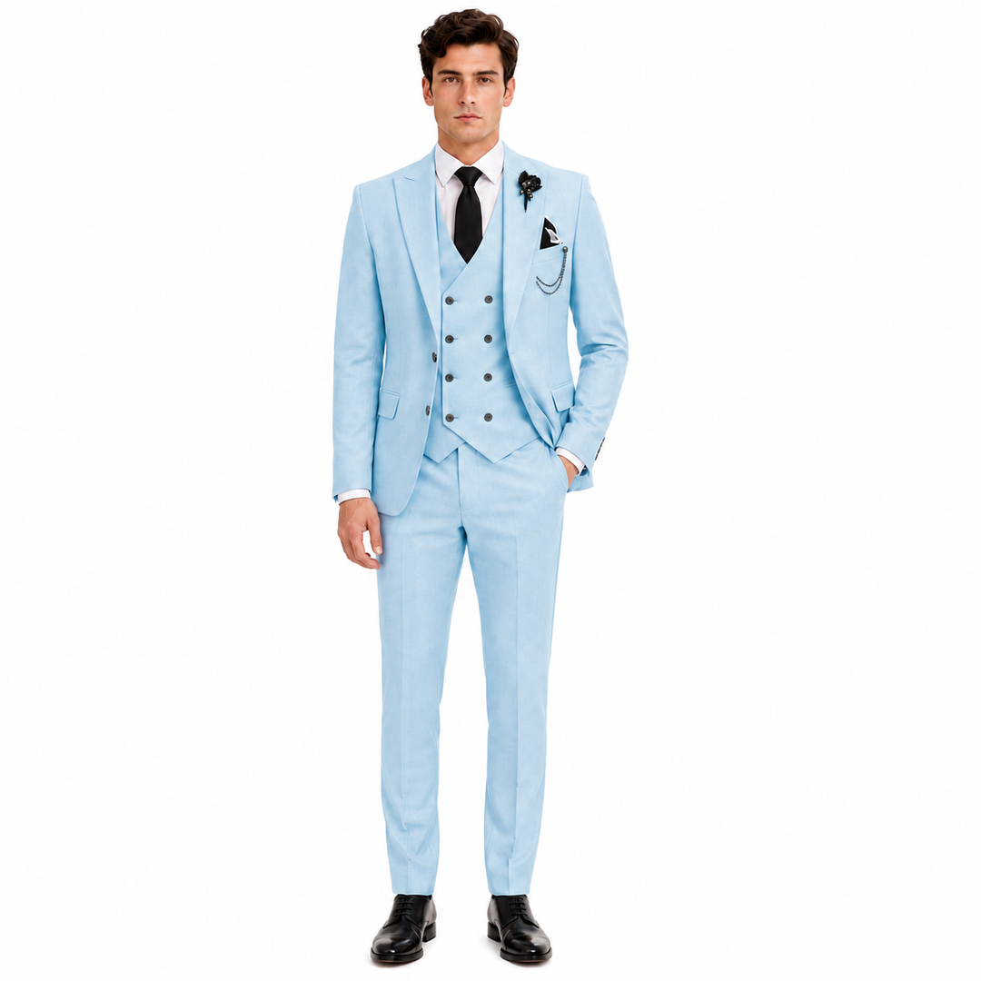 Menseventwear 3 Piece Mens Suit Slim Fit Solid Peak Lapel Suit (Blazer + Vest + Pants) Mens Event Wear