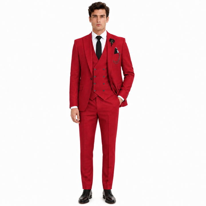 Menseventwear 3 Piece Mens Suit Slim Fit Solid Peak Lapel Suit (Blazer + Vest + Pants) Mens Event Wear