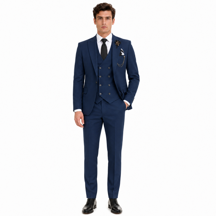 Menseventwear 3 Piece Mens Suit Slim Fit Solid Peak Lapel Suit (Blazer + Vest + Pants) Mens Event Wear