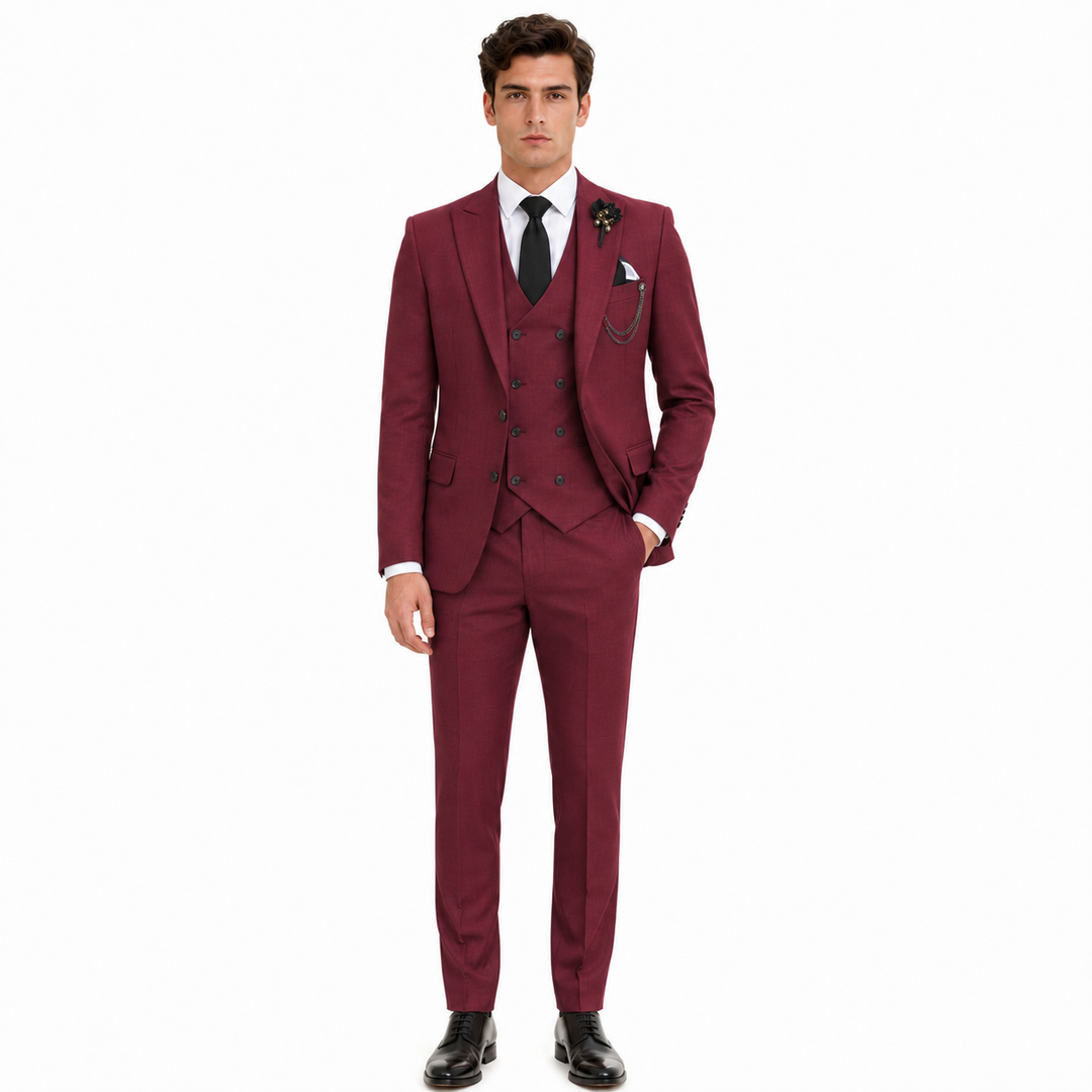 Menseventwear 3 Piece Mens Suit Slim Fit Solid Peak Lapel Suit (Blazer + Vest + Pants) Mens Event Wear
