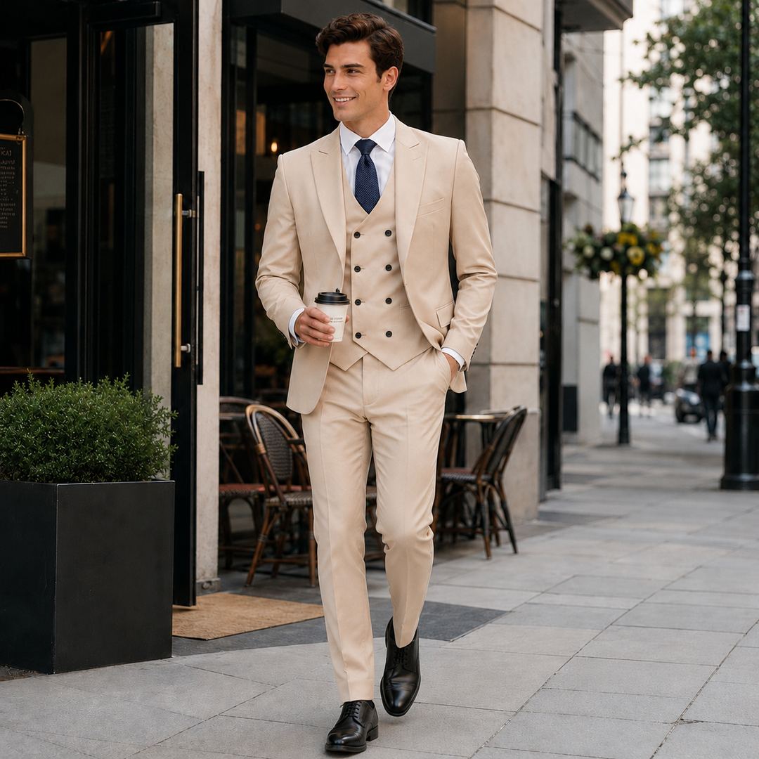 Menseventwear 3 Piece Mens Suit Slim Fit Solid Peak Lapel Suit (Blazer + Vest + Pants) Mens Event Wear