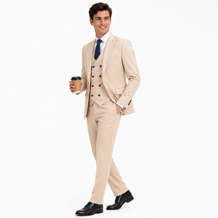 Menseventwear 3 Piece Mens Suit Slim Fit Solid Peak Lapel Suit (Blazer + Vest + Pants) Mens Event Wear