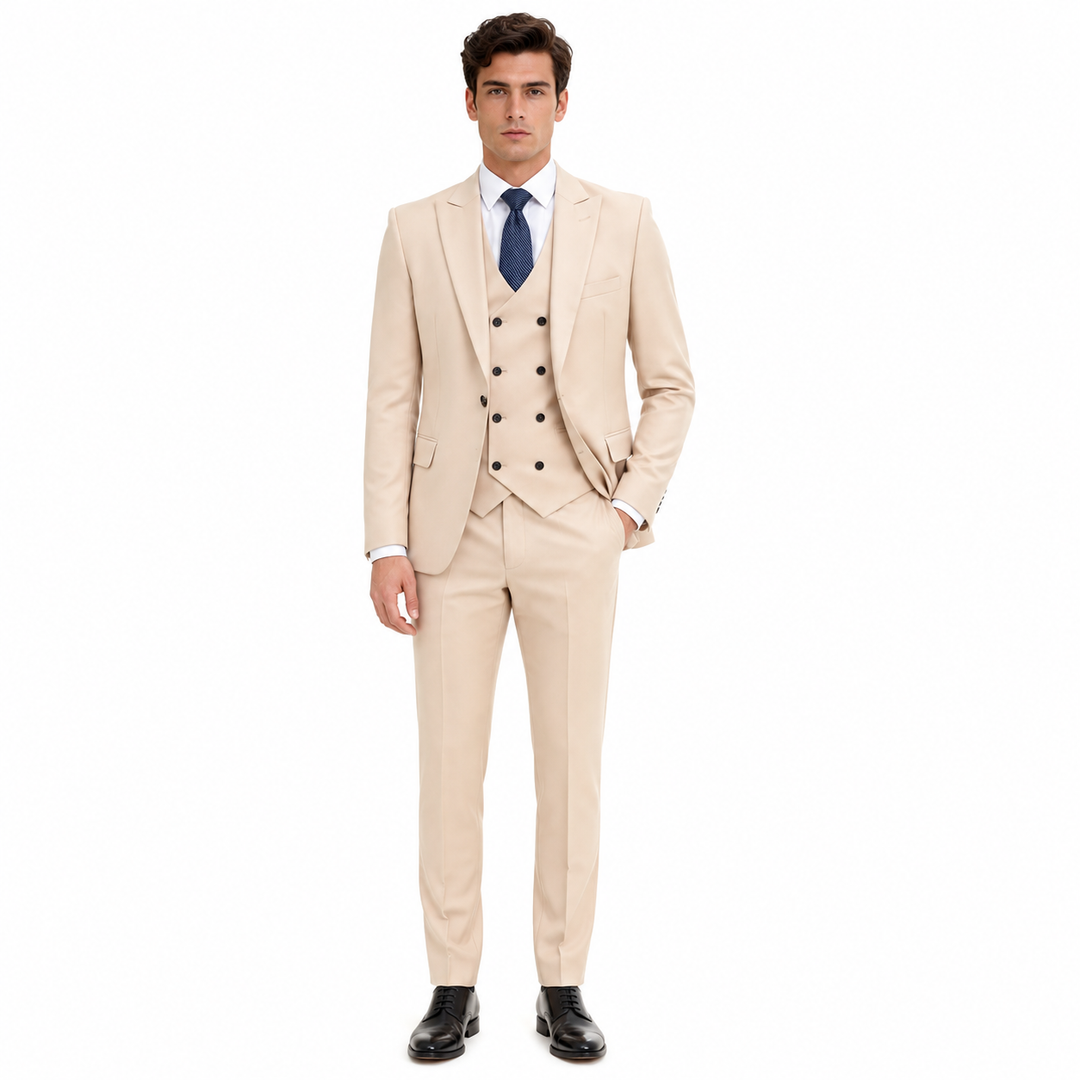 Menseventwear 3 Piece Mens Suit Slim Fit Solid Peak Lapel Suit (Blazer + Vest + Pants) Mens Event Wear