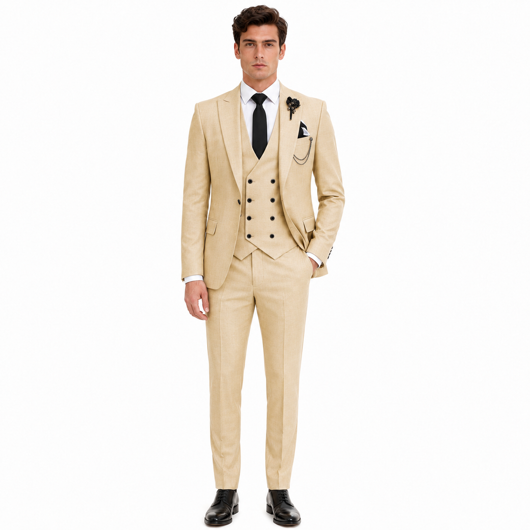 Menseventwear 3 Piece Mens Suit Slim Fit Solid Peak Lapel Suit (Blazer + Vest + Pants) Mens Event Wear