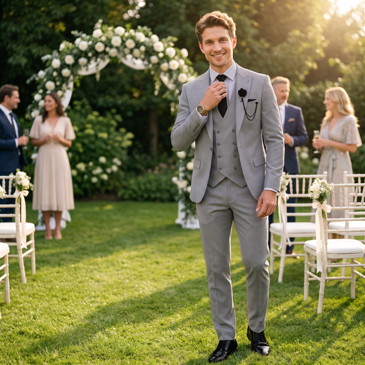 Menseventwear 3 Piece Mens Suit Slim Fit Solid Peak Lapel Suit (Blazer + Vest + Pants) Mens Event Wear