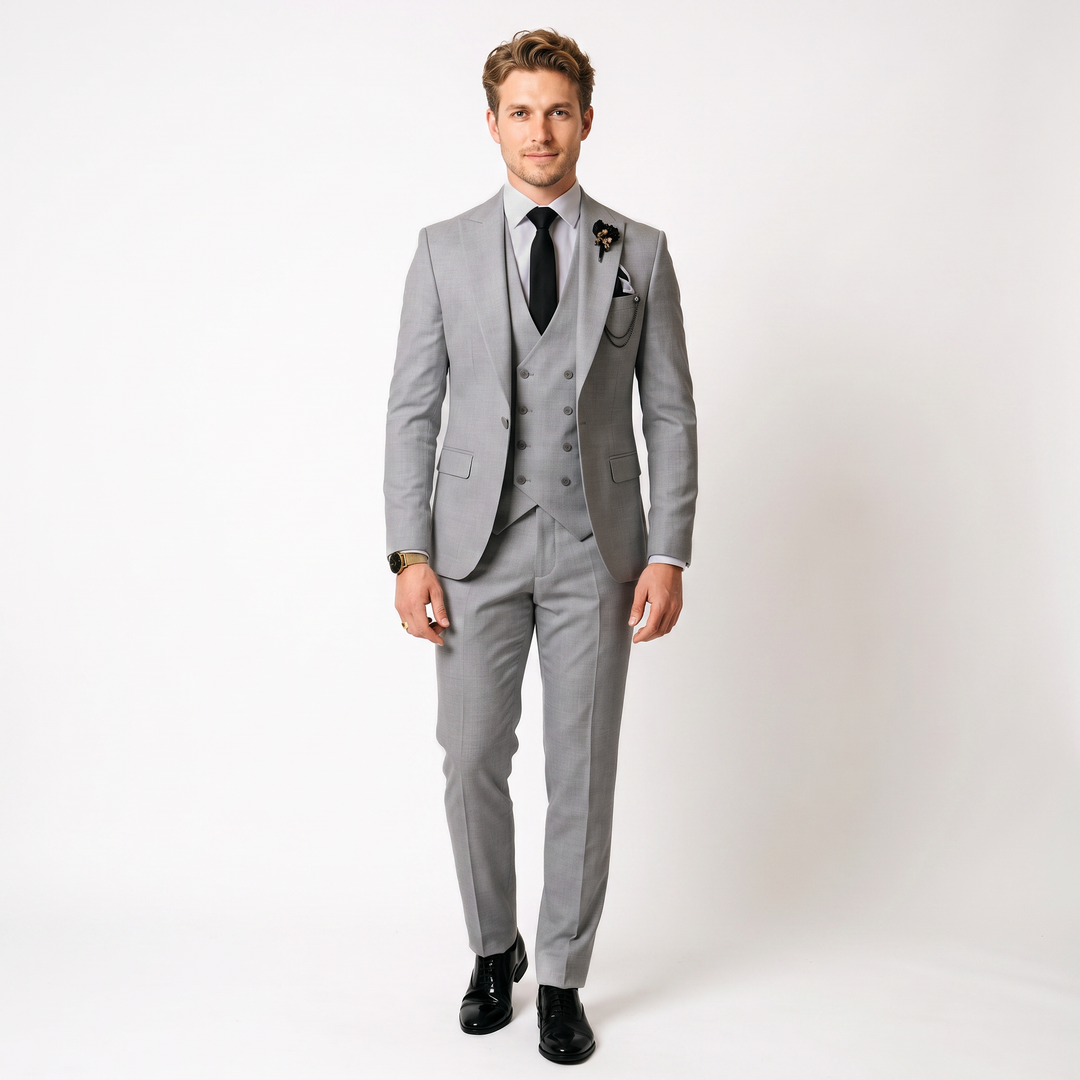Menseventwear 3 Piece Mens Suit Slim Fit Solid Peak Lapel Suit (Blazer + Vest + Pants) Mens Event Wear