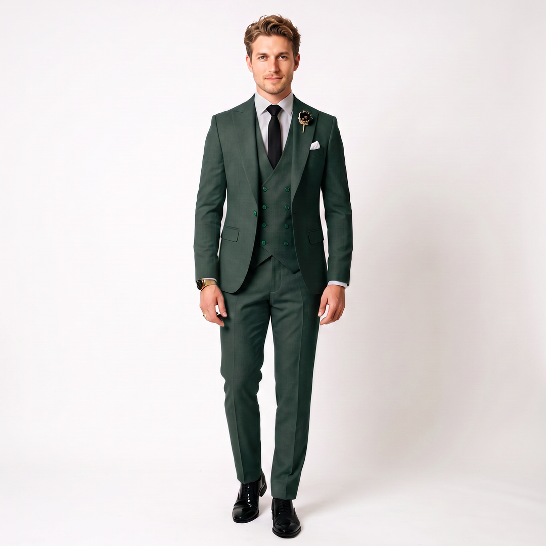Menseventwear 3 Piece Mens Suit Slim Fit Solid Peak Lapel Suit (Blazer + Vest + Pants) Mens Event Wear