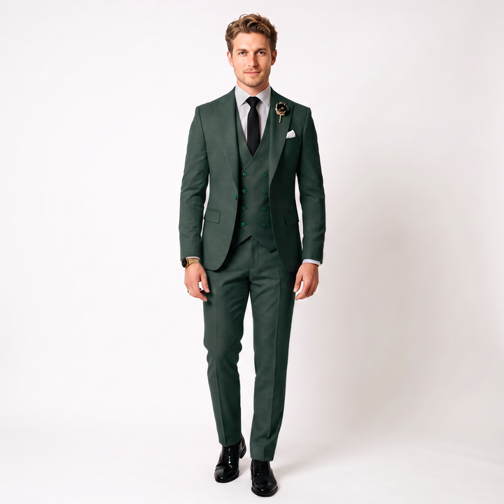 Menseventwear 3 Piece Mens Suit Slim Fit Solid Peak Lapel Suit (Blazer + Vest + Pants) Mens Event Wear