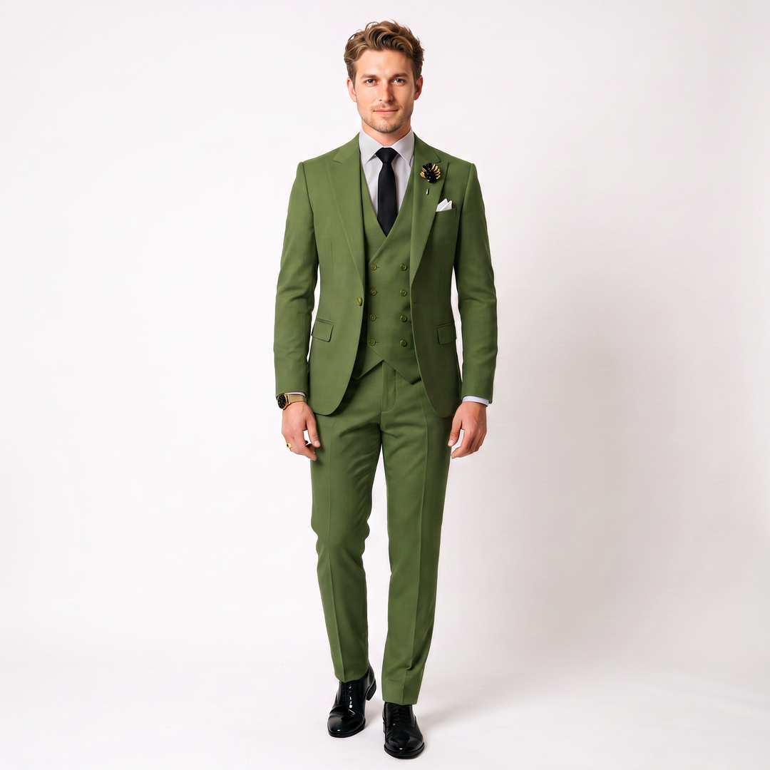 Menseventwear 3 Piece Mens Suit Slim Fit Solid Peak Lapel Suit (Blazer + Vest + Pants) Mens Event Wear