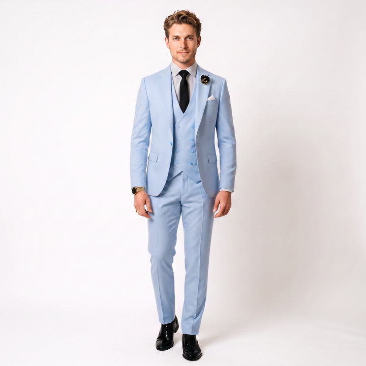 Menseventwear 3 Piece Mens Suit Slim Fit Solid Peak Lapel Suit (Blazer + Vest + Pants) Mens Event Wear