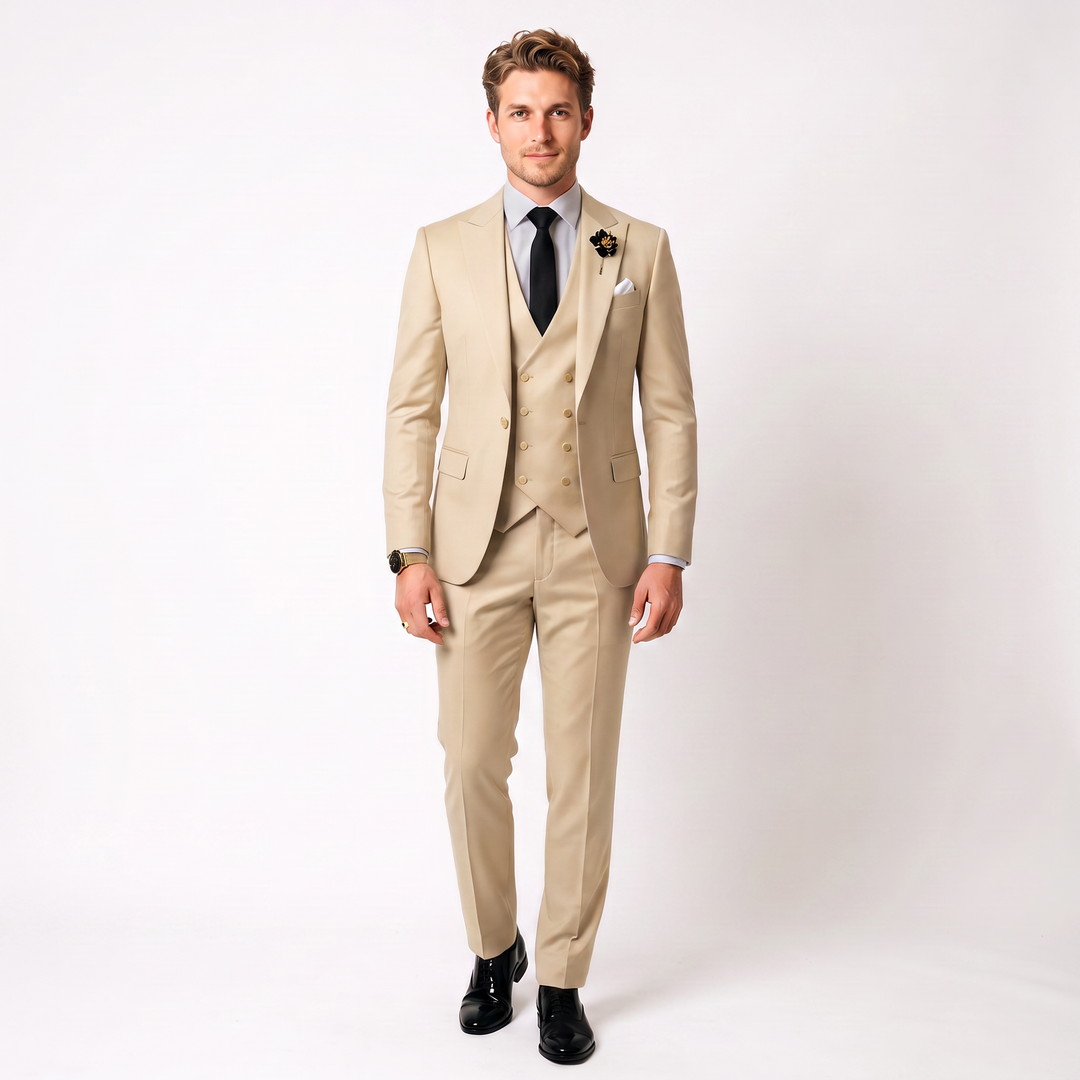 Menseventwear 3 Piece Mens Suit Slim Fit Solid Peak Lapel Suit (Blazer + Vest + Pants) Mens Event Wear