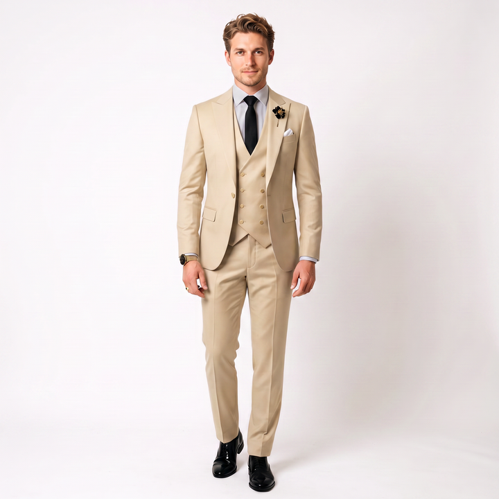 Menseventwear 3 Piece Mens Suit Slim Fit Solid Peak Lapel Suit (Blazer + Vest + Pants) Mens Event Wear