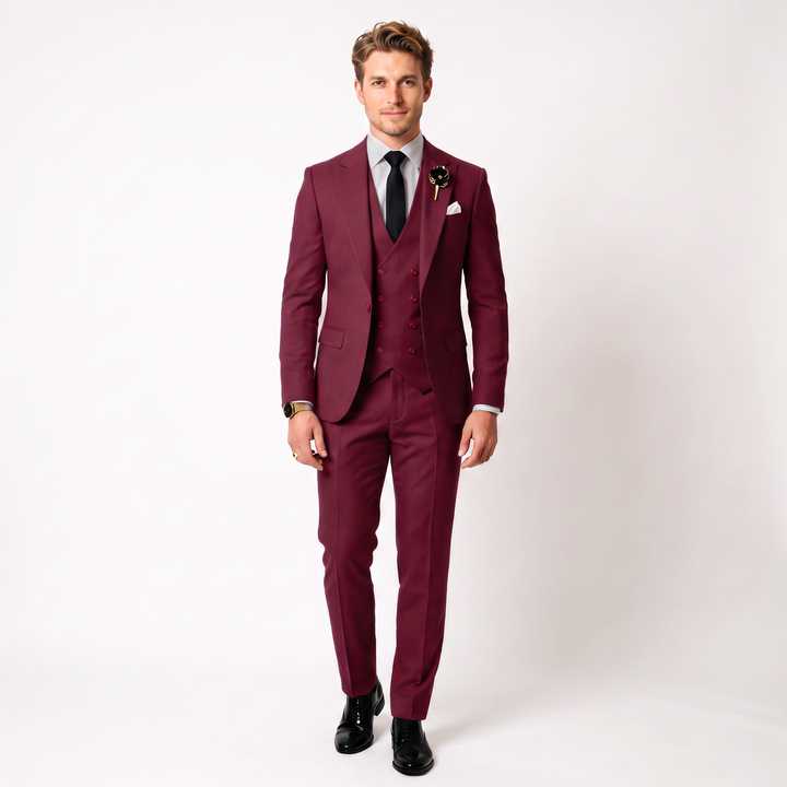 Menseventwear 3 Piece Mens Suit Slim Fit Solid Peak Lapel Suit (Blazer + Vest + Pants) Mens Event Wear
