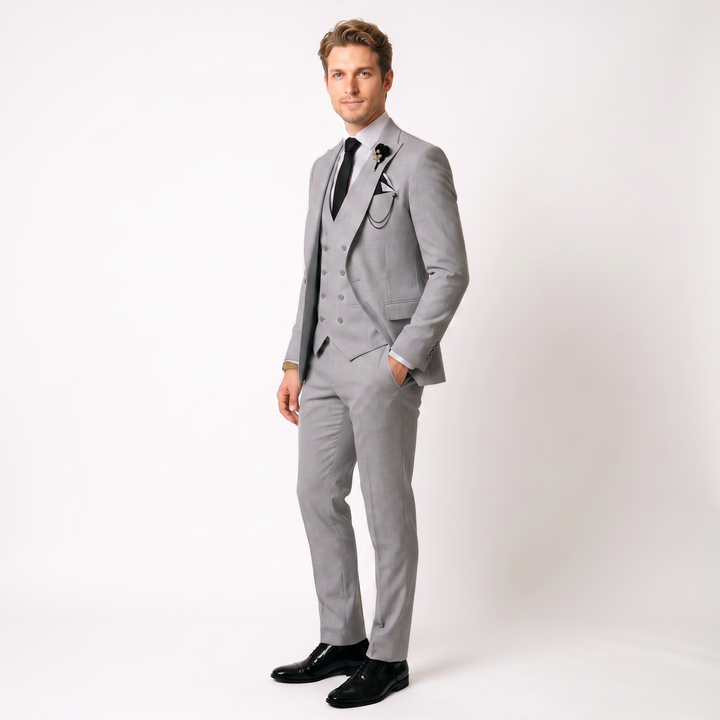 Menseventwear 3 Piece Mens Suit Slim Fit Solid Peak Lapel Suit (Blazer + Vest + Pants) Mens Event Wear