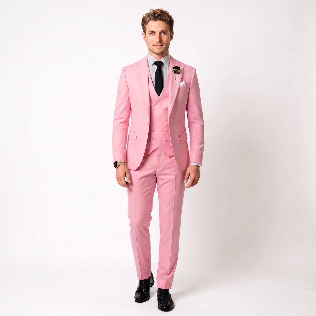 Menseventwear 3 Piece Mens Suit Slim Fit Solid Peak Lapel Suit (Blazer + Vest + Pants) Mens Event Wear